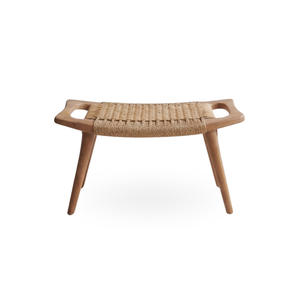 Tabouret en teck moderne fait main avec assise tressée, banc écologique finition naturelle pour la maison, le salon, l'appartement et l'extérieur - Product Image 1