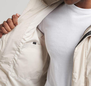 Men's Beige Cotton <b>Puffer</b> <b>Jacket</b> with <b>Hood</b> Stand Collar Zipper Closure Casual Winter Coat Thick Windproof <b>Long</b> Front Regular Fit - Product Image 2