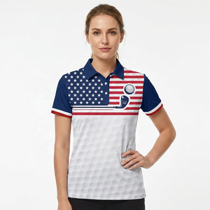 American Flag <b>Golf</b> <b>Polo</b> Shirt Men Short Sleeve Quick Dry Printed Design <b>White</b> Blue Red Hex Pattern Front Logo - Product Image 3