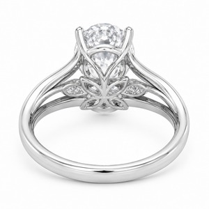 Anillo de Halo con Diamantes Ovalados, Plata 925, Banda Pavé de Tallo Dividido, Anillo de Novia con Diamantes Cultivados en Laboratorio, Personalizado - Product Image 3