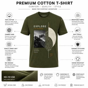 Camiseta de Manga Corta para Hombre, Color Verde Oliva, Cuello Redondo, Corte Regular, Tejido de Punto Terry, 100% Algodón, Ecológica, Estampado Informal - Product Image 4