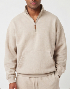 Men Oversized Half-<b>Zip</b> Tracksuit Set 420GSM Cotton Blend Fleece Solid Color Pullover <b>Shorts</b> Winter Streetwear Casual Daily Wear - Product Image 5