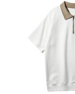Sudadera Polo de Manga Corta para Hombre con Media Cremallera, Blanca con Cuello Caqui, Casual, Fabricante OEM al por Mayor - Product Image 2