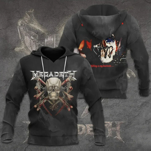 Felpa con Cappuccio Nera da Uomo <span class=keywords><strong>Megadeth</strong></span>, Stampa Teschio, Pullover con Stampa Digitale, Ricamata, con Zip, 100% Cotone, Tinta Unita - Product Image 2