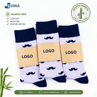Chaussettes pour hommes en fibre de bambou de haute qualité, imprimé moustache, bleu marine, écologiques, respirantes, résistantes aux odeurs, pour usage quotidien