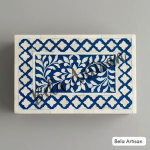 Blue White Bone Inlay Ottoman Style Decorative Storage <b>Box</b> Handmade Floral Pattern Jewelry <b>Keepsake</b> Organizer Gift Living Room - Product Image 3
