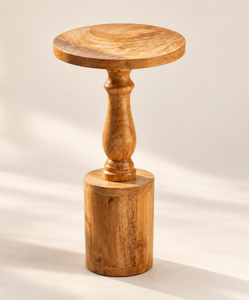 Table d'appoint de luxe en bois massif, base en bloc de balustre tourné, table à boisson artisanale en bois massif pour petit salon - Product Image 1