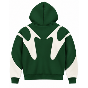 Sudadera con capucha verde bosque con paneles en contraste y cremallera completa para hombre, estilo urbano, manga larga, informal, de forro polar, con bolsillos. - Product Image 2