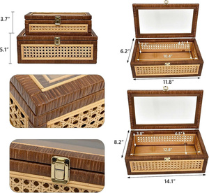 Elegance Touch Rustic Look Handcrafted Eco-Friendly Rectangle Rattan Jewelry <b>Box</b> <b>Set</b> in Brown with Glass Lid for Room Decor - Product Image 5