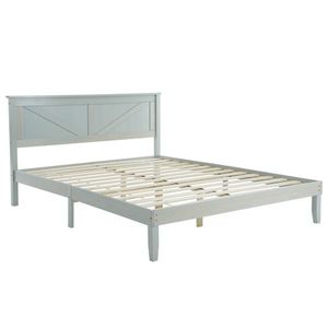 Struttura letto a piattaforma in legno massello con testiera intagliata a mano in grigio rustico, misura Full Size, per letto a baldacchino o letto a slitta, per stile rustico/country - Product Image 2
