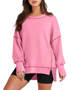 Sweat-shirt oversize noir à manches chauve-souris avec surpiqûres contrastées et découpes pour l'automne - Product Image 5
