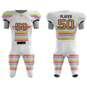 ชุดยูนิฟอร์มอเมริกันฟุตบอลแบบสั่งทำพิเศษ พิมพ์ลายดิจิตอล ระบายอากาศได้ดี ผลิตจากโพลีเอสเตอร์ สำหรับผู้ใหญ่ทุกเพศ บริการ OEM สีรุ้ง - Product Image 3