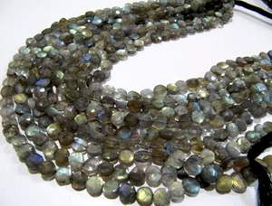 Perles de Labradorite Naturelle Grise Chatoyante Facettées en Forme de Pièce de Monnaie, Longueur 13 Pouces - Product Image 2