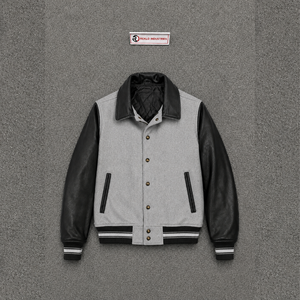 เสื้อแจ็คเก็ตวาร์ซิตี้ผ้าขนสัตว์สีเทาสำหรับผู้ชาย แบรนด์ CLASSIC COLLEGE แขนหนังสีดำ ปกคอพับ ติดกระดุมแถวเดียว สไตล์ลำลองสำหรับฤดูใบไม้ร่วง - Product Image 5