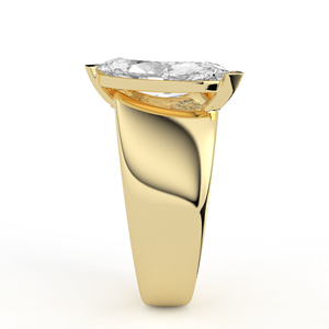 Anillo de declaración asimétrico Avant Garde de oro amarillo de 14K y 18K con banda de diamantes de múltiples formas, tallo abierto y corte marquesa esmeralda - Product Image 5