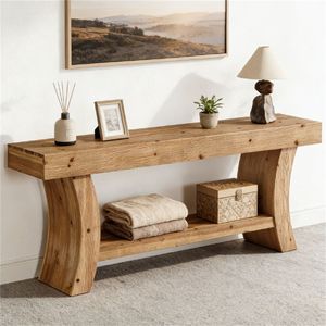 Consolle in Legno Massello con Doppio Ripiano Portaoggetti, Elegante Tavolino da Divano per Camera da Letto, Versatile Tavolo d'Ingresso - Product Image 2