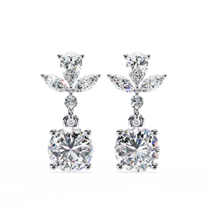 Pear Marquise Floral Diamond Drop <b>Earrings</b> – 1.16ctw CVD Lab Diamond 10K 14K 18K Solid White <b>Gold</b> Solitaire <b>Studs</b> - Product Image 1
