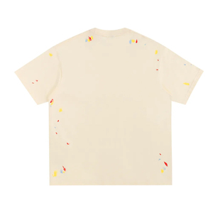 T-shirt Homme Oversize Crème à Manches Courtes Col Rond Motif Brodé à la Main Coupe Décontractée en Maille - Product Image 1