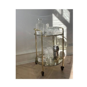 Modern Brass Bar Cart Round Glass Shelf Multi Functional <b>Serving</b> <b>Trolley</b> for Living Room Indoor Use - Product Image 3