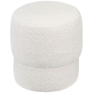 Pouf Rotondo in Tessuto Teddy Fleece Bianco con Struttura in Acciaio per Casa, Ufficio o Ingresso - Product Image 1