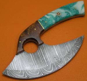 Hacha de Cocina Profesional Ulu de Acero de Damasco Hecha a Mano con Mango de Madera y Logotipo Personalizado THEWIZ CRAFTS, Garantía de 3 Años - Product Image 4
