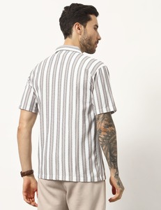 Camiseta Casual de Corte Regular con Diseño Estampado en Color Blanco Beige, Camiseta Polo de Manga Corta a Rayas para Hombre, Tejida - Product Image 2