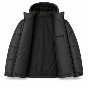 Blouson matelassé imperméable en gros avec capuche à cordon, poches zippées longues, poignets à boutons-pression, chaud et matelassé pour l'hiver, idéal pour l'extérieur et les loisirs - Product Image 5