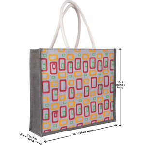 Sac de shopping unisexe en jute 100% écologique, motif géométrique, avec poignée rembourrée en sangle, impression sans azo, prix comparatif - Product Image 3