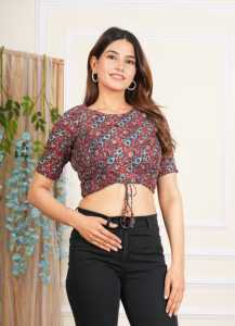 Chemisier en coton à imprimé floral, couleur bordeaux, ensemble de vêtements pour femmes, haut confortable, tissu respirant, élégant, formel, été - Product Image 6