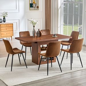Set Tavolo da Pranzo Allungabile in MDF Noce 59-71 Pollici con 6 Sedie Comode in Tessuto Tecnologico - Product Image 3