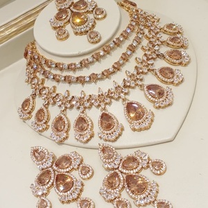 Parures de bijoux en cristal de haute qualité, plaquées or, pour mariage, collier et boucles d'oreilles, pour femmes élégantes - Product Image 5