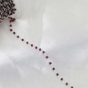 3mm 4mm Natural Red Garnet 925 Sterling <b>Silver</b> <b>Rosary</b> <b>Beads</b> Necklace Wholesale Faceted Rondelle <b>Beads</b> Chain Manufacture - Product Image 5
