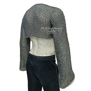 Demi-chemise en maille artisanale en acier doux à manches longues, anneaux rivetés plats, pour armure de chevalier, cosplay et reconstitution historique - Product Image 2