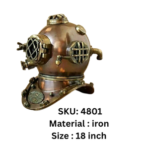 Vintage Iron Diving Helmet 18 Inch Antique UV Printed Polished Metal Nautical Decor for Home Office Display LIMITLESS HUNCH - Product Image 1