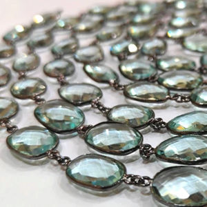 Aquamarine Quartz Briolette Oval Shape Connector Chain 12-15mm Bezel Chain - Product Image 4