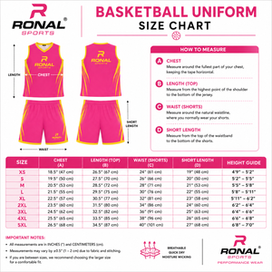 Uniforme de Baloncesto Rosa y Amarillo RONAL SPORTS, Sublimado, Transpirable, Conjunto de Camiseta sin Mangas y Pantalones Cortos, Personalizado para Adultos Unisex 2026 - Product Image 6