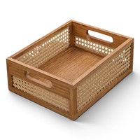 Panier en bois fait main avec tressage en bambou, organisateur de rangement, panier décoratif multifonctionnel