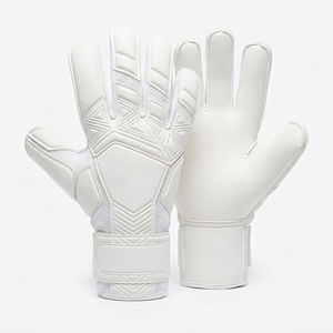 Gants de gardien de but de football blancs à doigts entiers avec sangle de poignet réglable, antidérapants, respirants, en cuir PU, unisexe - Product Image 1