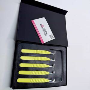 90 <b>Boot</b> Yellow Powder Coated Stainless Steel Precision Eyelash Tweezers Set With <b>Box</b> Packaging - Product Image 2