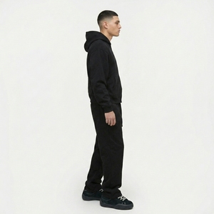 Ensemble de survêtement décontracté pour homme, noir, à capuche, en coton, coupe ample, avec fermeture éclair et poches latérales, idéal pour l'automne - Product Image 5