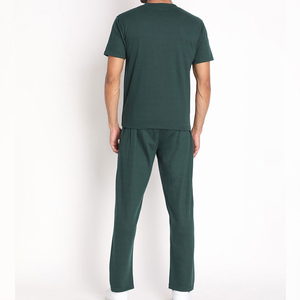 Conjunto Deportivo Verde Sólido para Hombre, Cuello Redondo, Manga Corta, Corte Regular, Algodón Ligero, Ropa Casual, Temporada de Primavera - Product Image 4