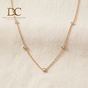 Collier en or jaune massif 14 carats pour femme, serti de diamants de laboratoire ronds de 0,13 carat, taille brillant, bijoux fins - Product Image 1