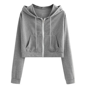 Sudadera con Capucha Corta Gris con Cierre y Bolsillos, Corte Regular, Unisex, Informal, de Punto, para Otoño - Product Image 1