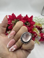 Cincin Lebar Oval Batu Kuarsa Mawar Berlapis Perak 925 Buatan Tangan Batu Permata Merah Muda Trendi Unisex Grosir