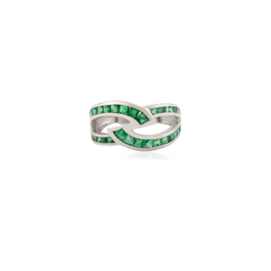 Luxury S925 Sterling <b>Silver</b> Princess Cut <b>Emerald</b> <b>Ring</b> for Women Interlocking Criss Cross Band Channel Set May Birthstone Gift - Product Image 1