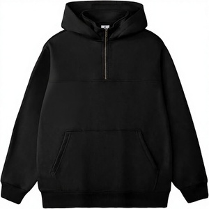 Suministro al por mayor: Sudadera con capucha y cremallera de 1/4 para hombre, 400 g/m², de gran tamaño, transpirable, de algodón pesado y forro polar de poliéster, con logotipo personalizado, para invierno. - Product Image 1