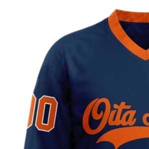 Maillot de hockey sur glace sublimé pour hommes, bleu marine et orange, col en V, rayé, en polyester, pour l'entraînement et les matchs, uniforme d'équipe - Product Image 6