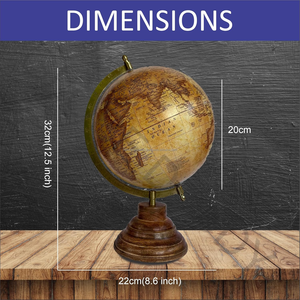 Globo Terráqueo Vintage de Metal con Base de Madera, Diseño Art Deco, Duradero, Personalizable, Educativo, Globo Decorativo de Escritorio - Product Image 2
