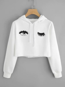 Color Block Zip Up <b>Hoodie</b> Crop Top Long Sleeve Hooded Sweatshirt Black <b>White</b> - Product Image 3