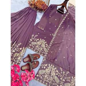 Conjunto de Top y Dupatta de Chifón de Diseñador, Estilo Elegante para Fiesta, Pantalones Plazzo - Product Image 1